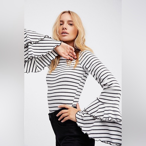 Free People Bell Sleeve Striped Shirt - Picture 1 of 3
